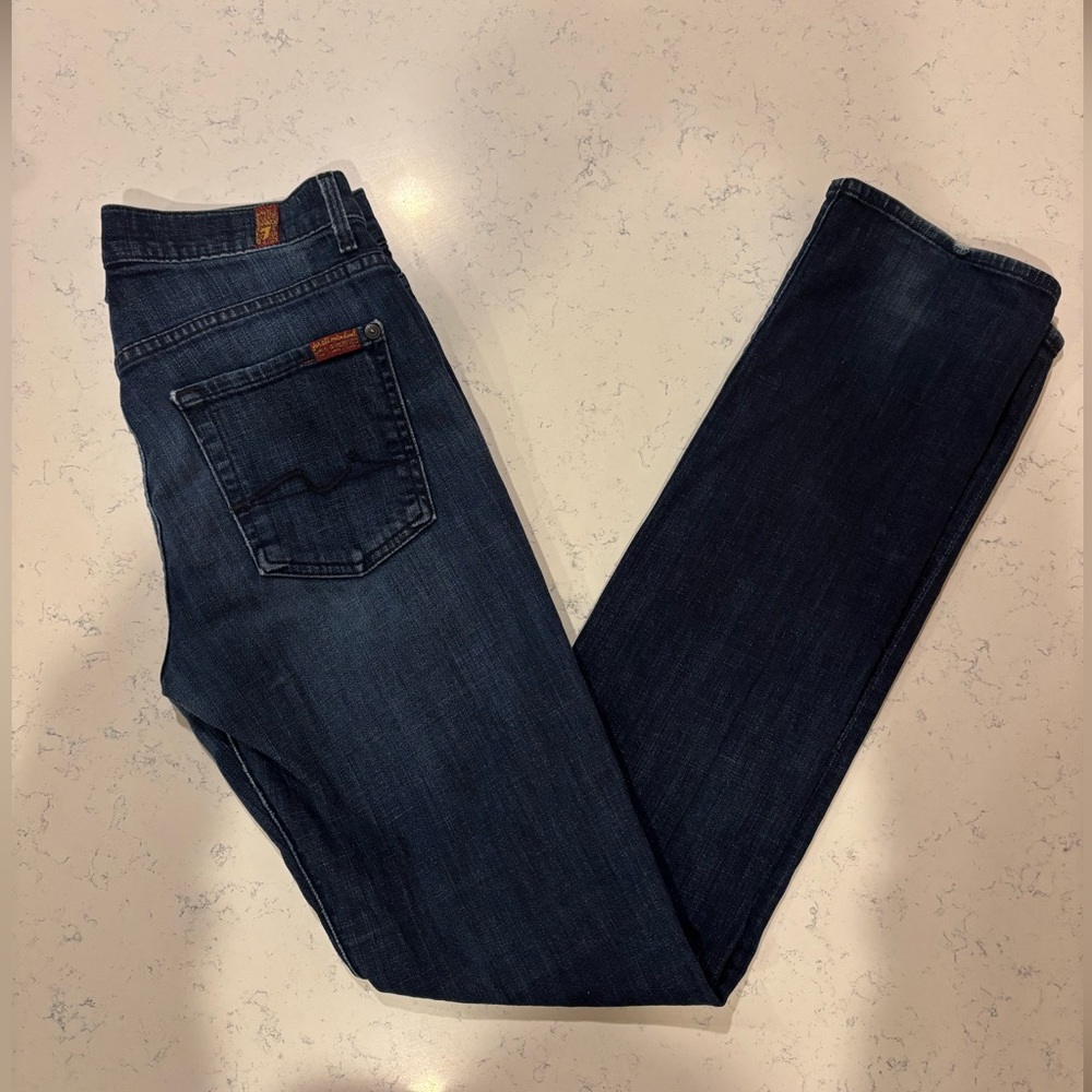 7 For All Mankind High Waist Straight Leg Denim Jeans size 27 with 32” inseam